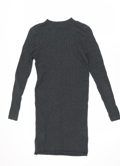 New Look Women Grey Knit Bodycon Dress Size 12 Long Sleeve