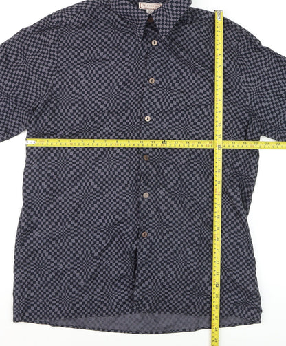 Tinderfell Originals Men's Blue Check Cotton Button-Up Shirt L
