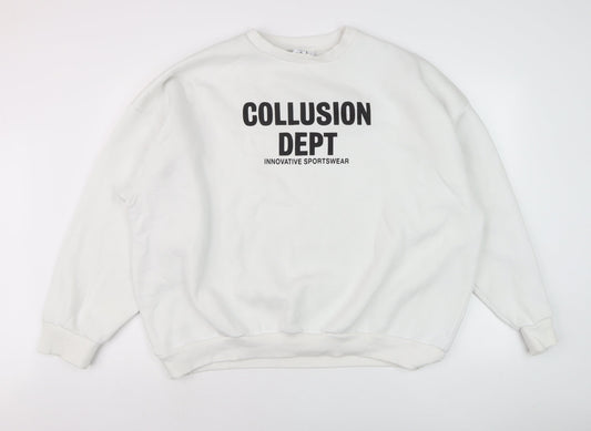 Mens UK Size L COLLUSION White Pullover Sweatshirt