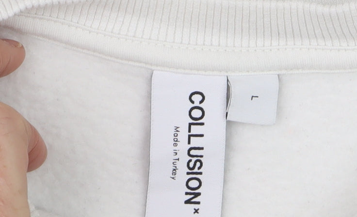 Mens UK Size L COLLUSION White Pullover Sweatshirt