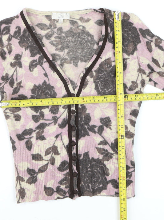 CC Petite Women's Pink Floral Cardigan Small Viscose Wool Blend