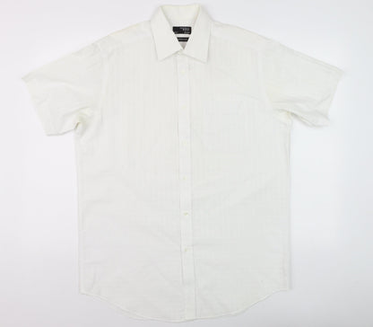 Thomas Nash Men's White Short Sleeve Cotton Blend Button-Up Shirt 15.5in