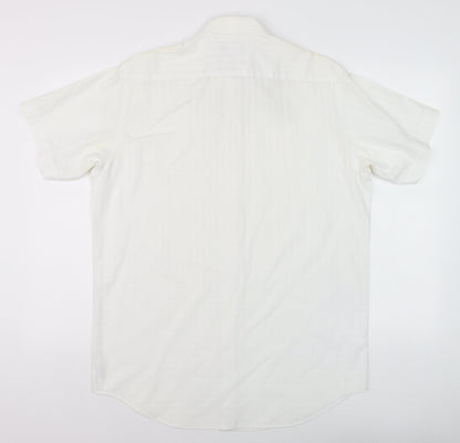 Thomas Nash Men's White Short Sleeve Cotton Blend Button-Up Shirt 15.5in