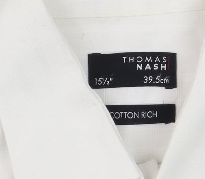 Thomas Nash Men's White Short Sleeve Cotton Blend Button-Up Shirt 15.5in