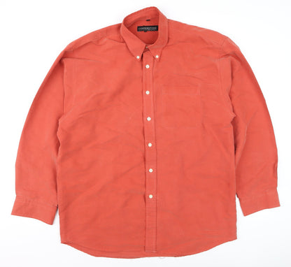 Copperstone Men's Orange Long Sleeve Cotton Button-Up Shirt L