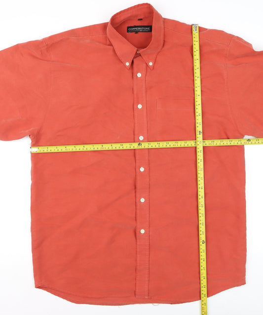 Copperstone Men's Orange Long Sleeve Cotton Button-Up Shirt L
