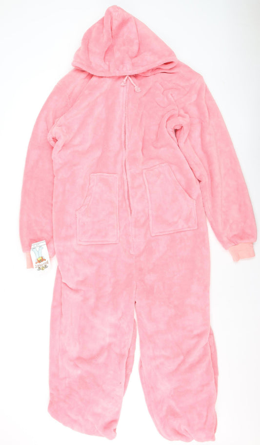 Big Feet Pajama Co Womens Pink Fleece Hooded One Piece M