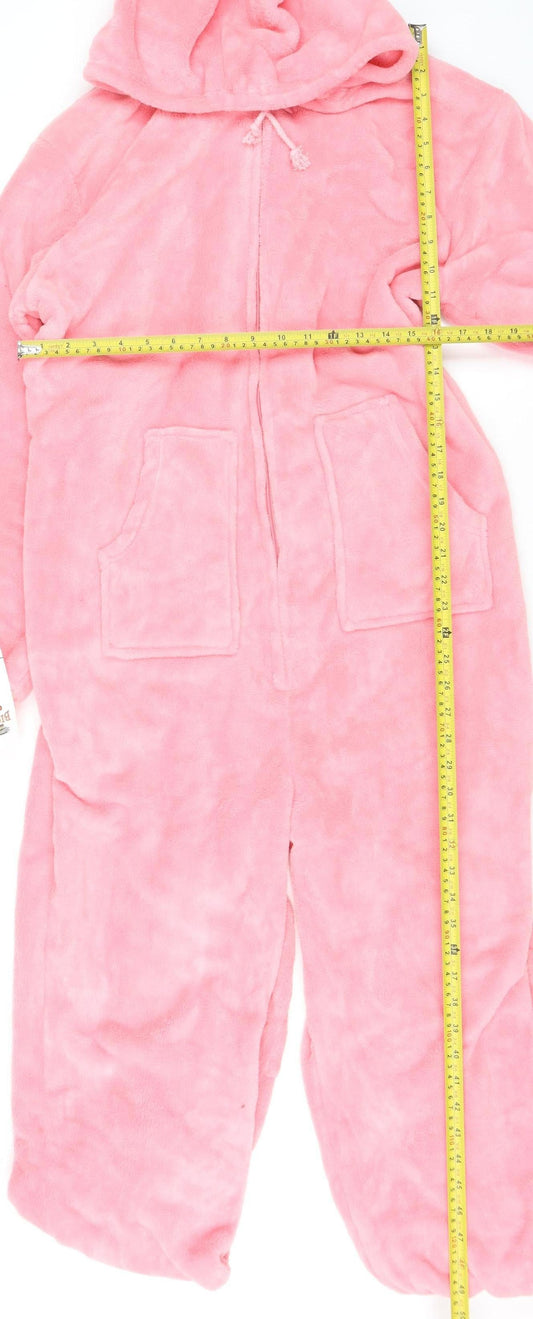 Big Feet Pajama Co Womens Pink Fleece Hooded One Piece M