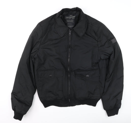 Threadbare Men's Black Bomber Jacket Size M Polyester Zip Casual