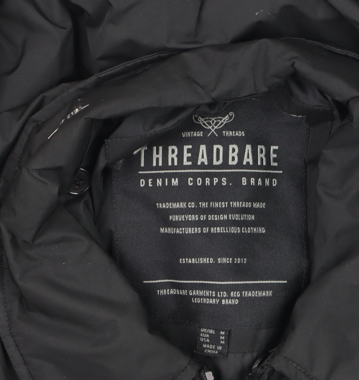 Threadbare Men's Black Bomber Jacket Size M Polyester Zip Casual