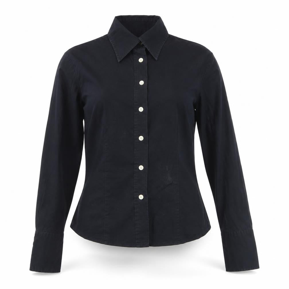 United Colors of Benetton Womens Black Cotton Stretch Button-Up Shirt M