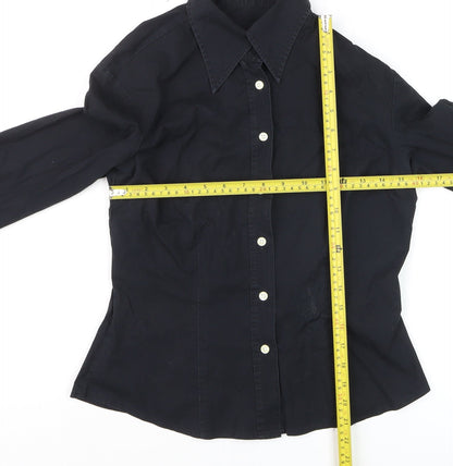 Womens UK Size M Benetton Black Basic Button-Up