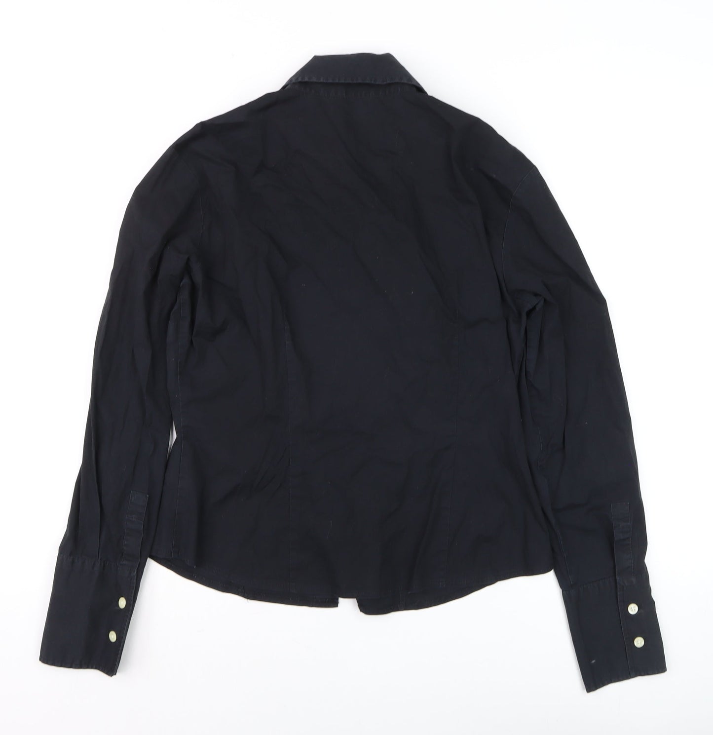 Womens UK Size M Benetton Black Basic Button-Up