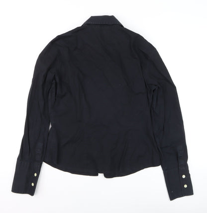 Womens UK Size M Benetton Black Basic Button-Up
