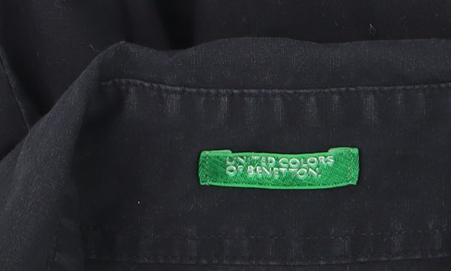 Womens UK Size M Benetton Black Basic Button-Up