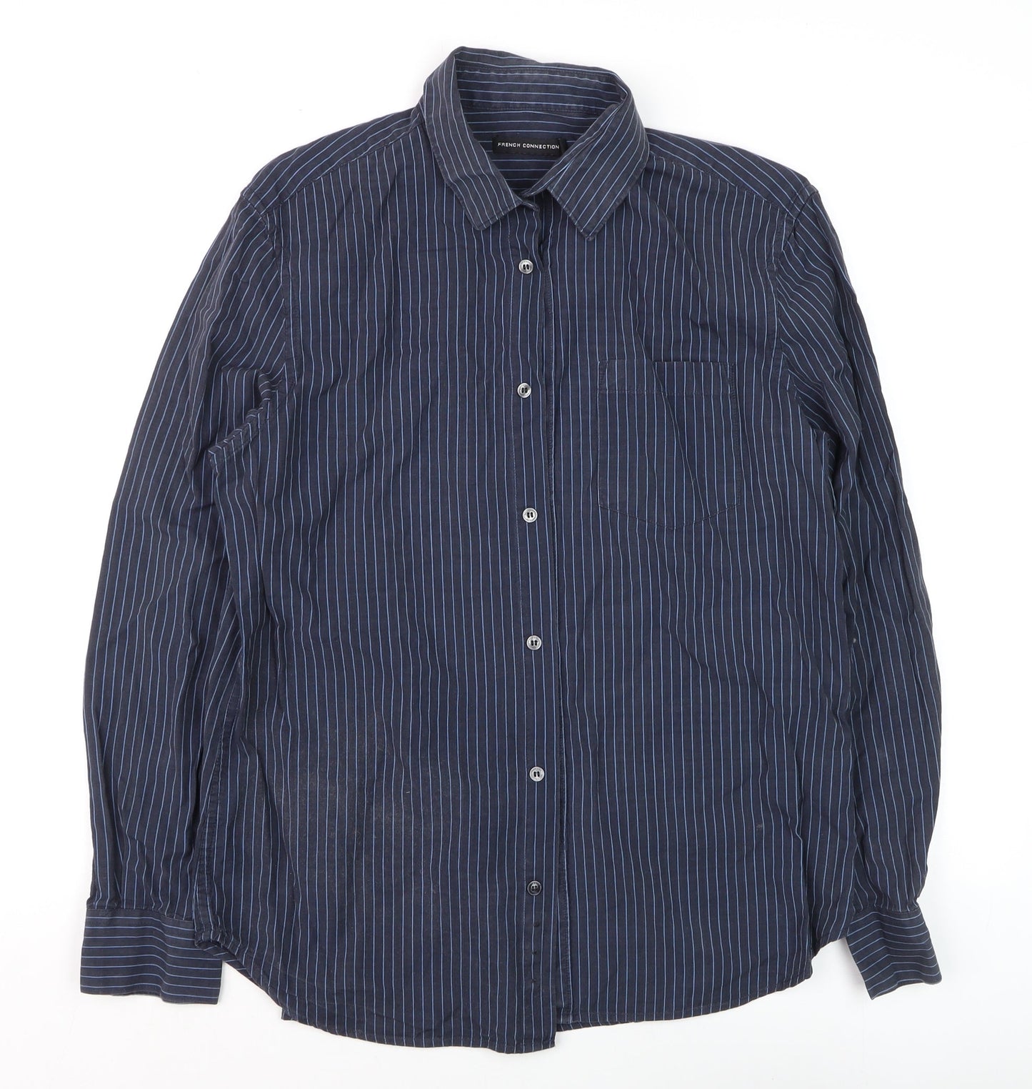 French Connection Men's Blue Striped Long Sleeve Cotton Shirt Size L