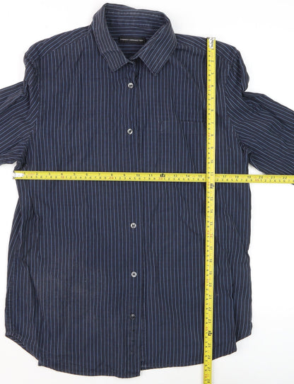 French Connection Men's Blue Striped Long Sleeve Cotton Shirt Size L