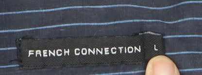 French Connection Men's Blue Striped Long Sleeve Cotton Shirt Size L