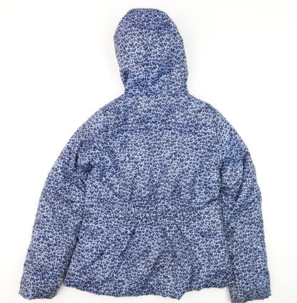Lands' End Girls Blue Heart Print Hooded Puffer Jacket Size 14 Years