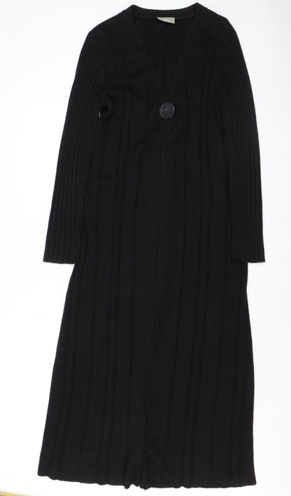 Wallis Women's Black Ribbed Long Sleeve V-Neck Cardigan M