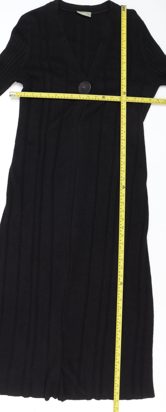 Wallis Women's Black Ribbed Long Sleeve V-Neck Cardigan M