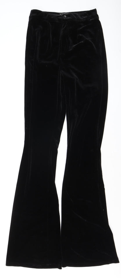 In The Style Womens Black Velvet Flared Trousers Size 6 Tall
