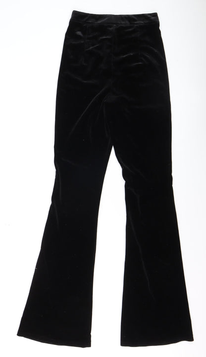 In The Style Womens Black Velvet Flared Trousers Size 6 Tall