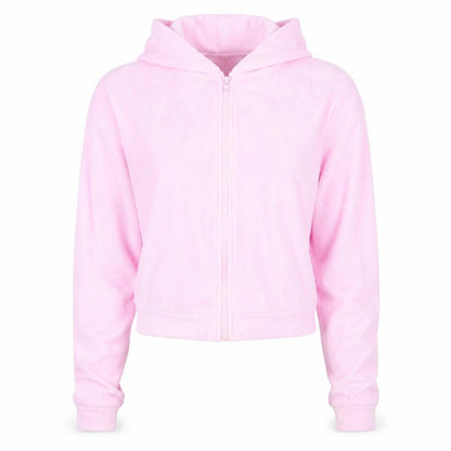 Barbie Women Pink L Velour Cropped Hooded Full Zip Track Jacket