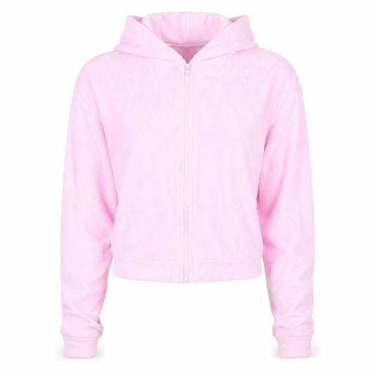 Barbie Women Pink L Velour Cropped Hooded Full Zip Track Jacket