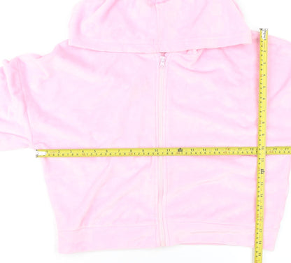 Barbie Women Pink L Velour Cropped Hooded Full Zip Track Jacket