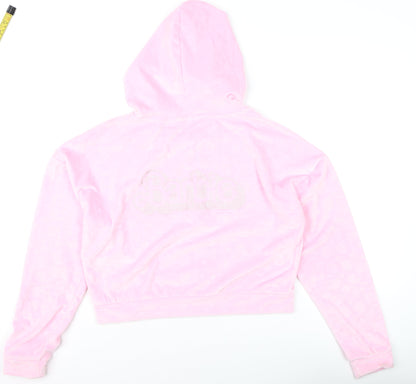 Barbie Women Pink L Velour Cropped Hooded Full Zip Track Jacket