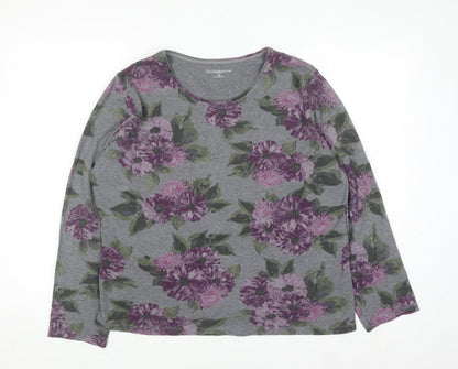 Croft & Barrow Women's Grey Floral Long Sleeve Jersey T-Shirt Size 18 Plus