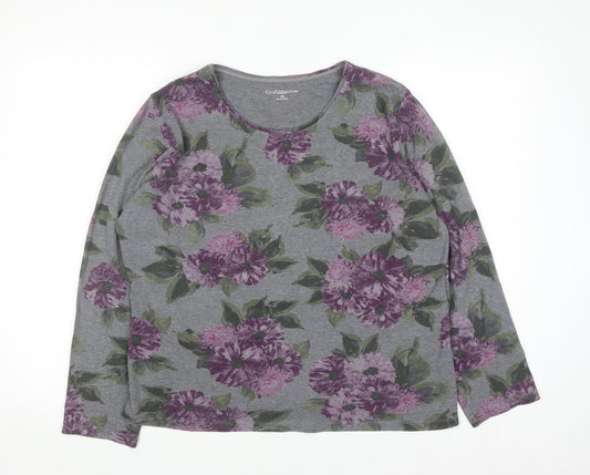 Croft & Barrow Women's Grey Floral Long Sleeve Jersey T-Shirt Size 18 Plus
