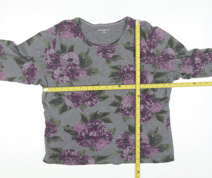 Croft & Barrow Women's Grey Floral Long Sleeve Jersey T-Shirt Size 18 Plus