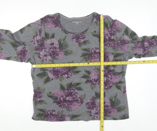 Croft & Barrow Women's Grey Floral Long Sleeve Jersey T-Shirt Size 18 Plus