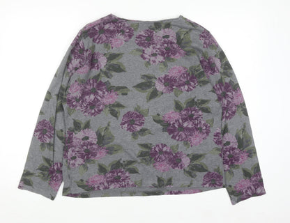 Croft & Barrow Women's Grey Floral Long Sleeve Jersey T-Shirt Size 18 Plus