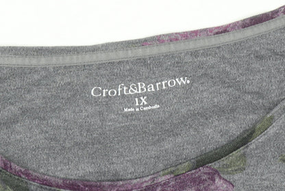 Croft & Barrow Women's Grey Floral Long Sleeve Jersey T-Shirt Size 18 Plus