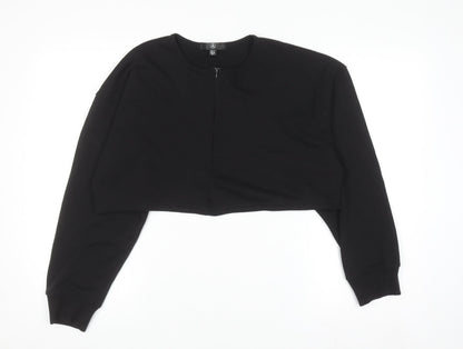 Missguided Women’s Black Cropped Long Sleeve Zip Jersey Top Size 10