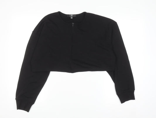 Missguided Women’s Black Cropped Long Sleeve Zip Jersey Top Size 10