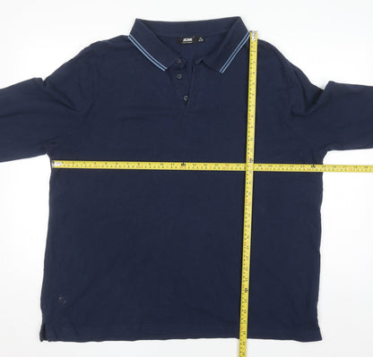 Jacamo Men's Blue Long Sleeve Polo Shirt Big 1X Regular Fit