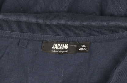 Jacamo Men's Blue Long Sleeve Polo Shirt Big 1X Regular Fit