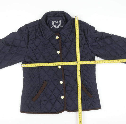 YD Girls Blue Quilted Jacket 11-12 Years Padded Mid-Length Coat