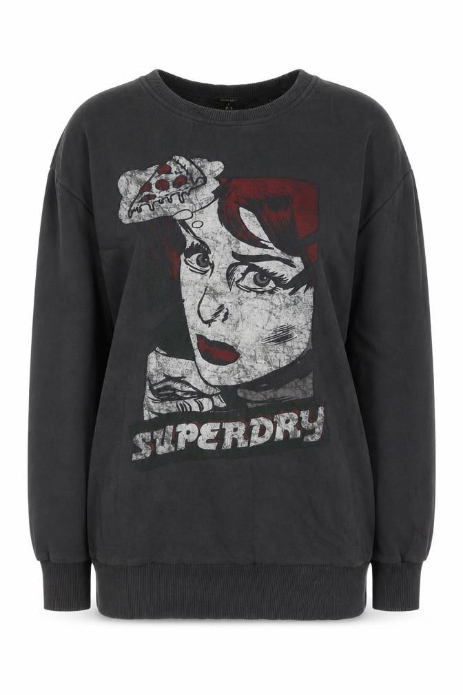 Womens UK Size 10 Superdry Black Pullover Sweatshirt