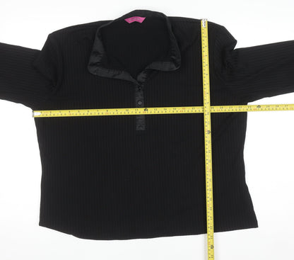 For Women Black Collared Long Sleeve Stretch Jersey Top Size 24