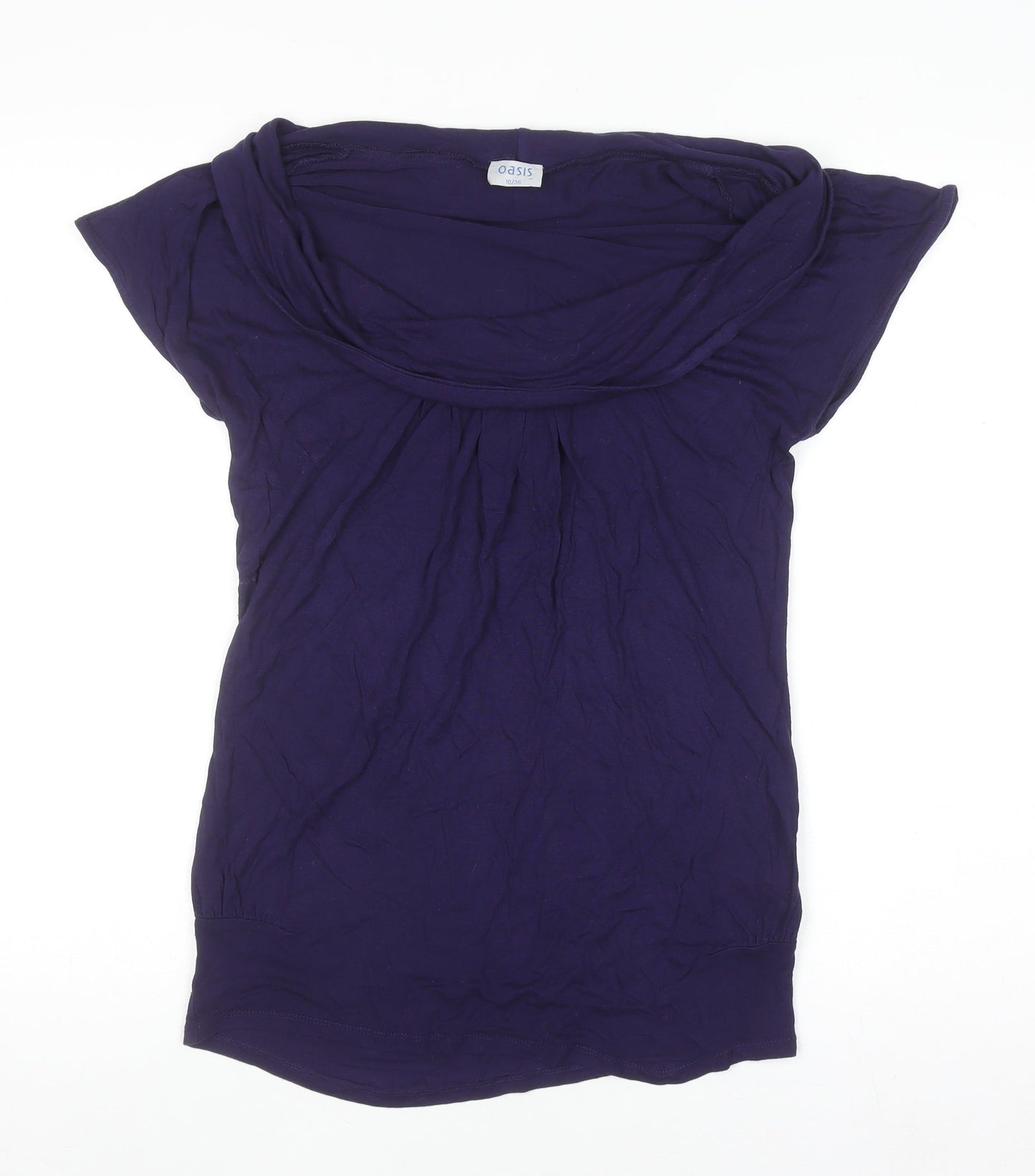 Oasis Womens Purple Cowl Neck Short Sleeve Jersey Blouse Size 10