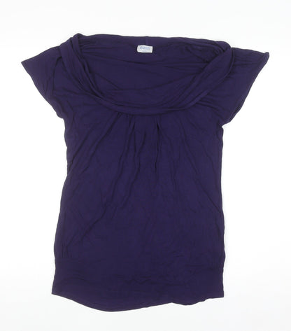 Oasis Womens Purple Cowl Neck Short Sleeve Jersey Blouse Size 10