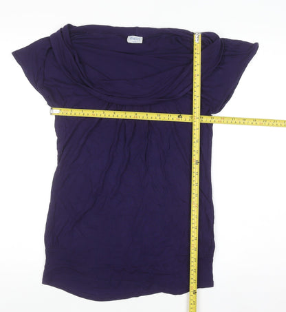 Oasis Womens Purple Cowl Neck Short Sleeve Jersey Blouse Size 10