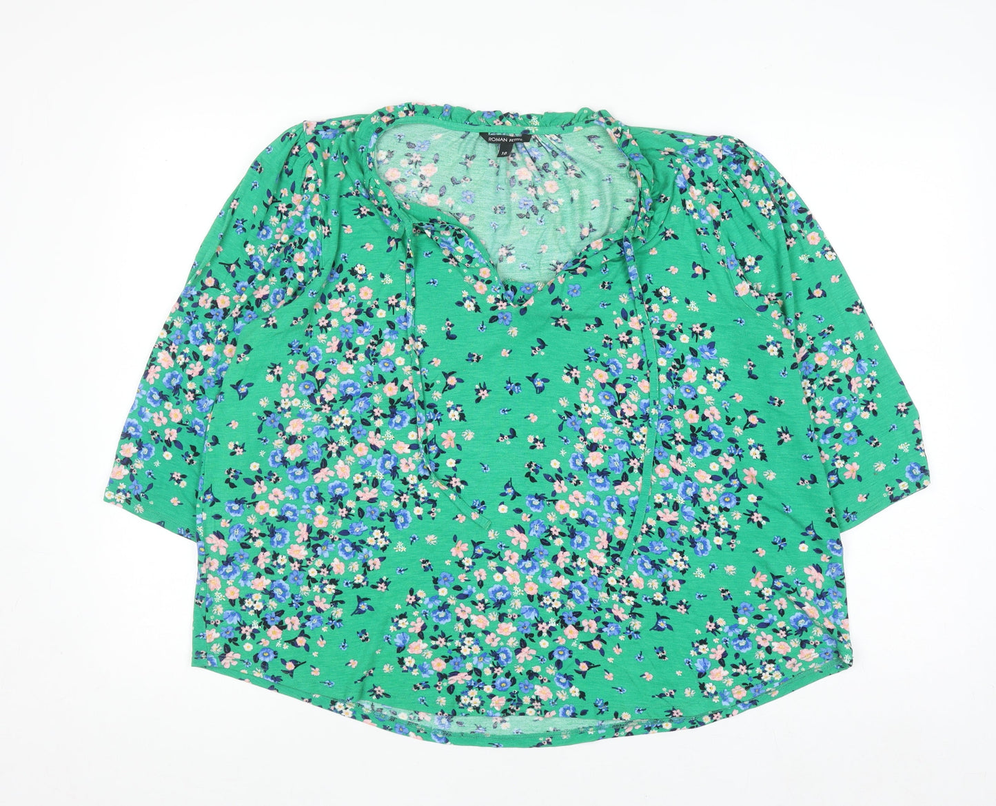 Roman Petite Green Floral Viscose 3/4 Sleeve Tunic Blouse Size 18