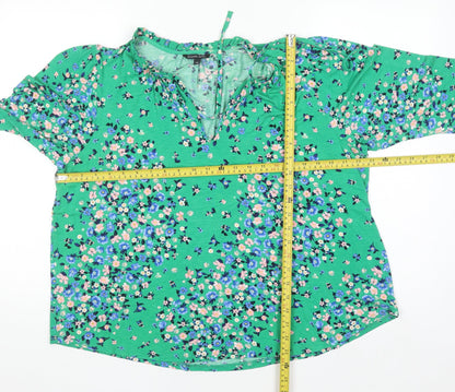 Roman Petite Green Floral Viscose 3/4 Sleeve Tunic Blouse Size 18