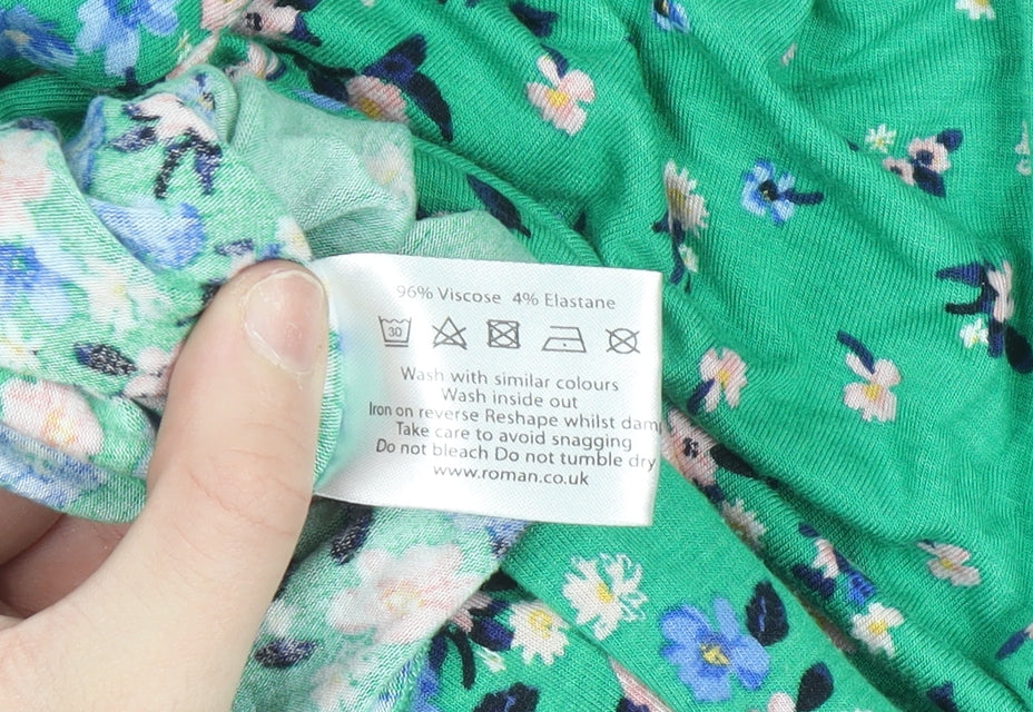Roman Petite Green Floral Viscose 3/4 Sleeve Tunic Blouse Size 18